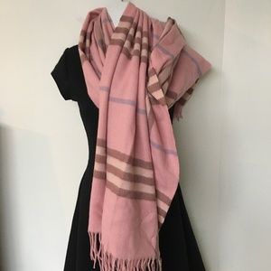 RONG JIA Shawl / Scarf / Wrap Fringe Pink Plaid Tartan 27 x 71